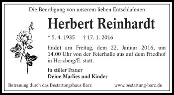 Traueranzeige von Herbert Reinhardt von lausitzer_rundschau