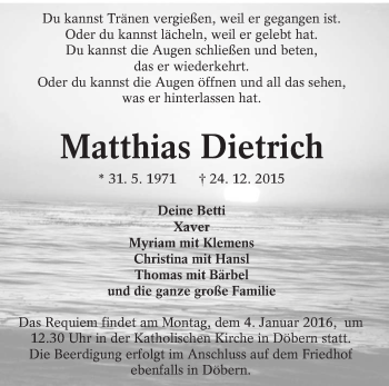 Traueranzeige von Matthias Dietrich von lausitzer_rundschau