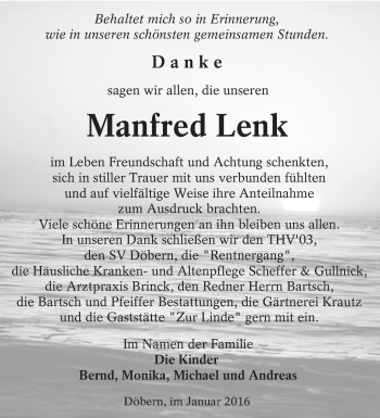 Traueranzeige von Manfred Lenk von lausitzer_rundschau