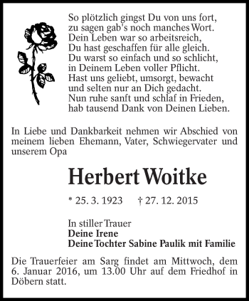 Traueranzeige von Herbert Woitke von lausitzer_rundschau