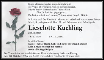 Traueranzeige von Lieselotte Kuchling von lausitzer_rundschau