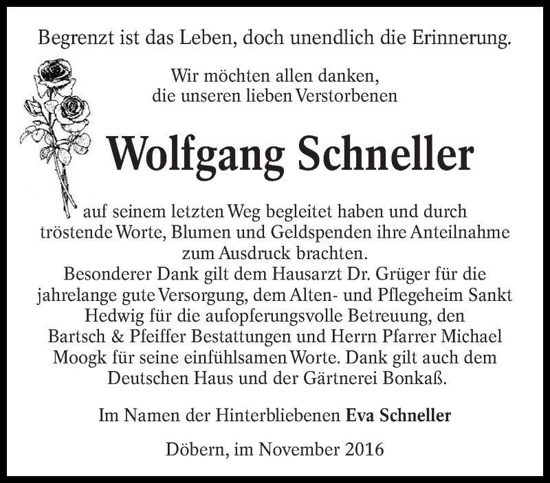  Traueranzeige für Wolfgang Schneller vom 19.11.2016 aus lausitzer_rundschau