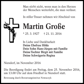 Traueranzeige von Martin Große von lausitzer_rundschau