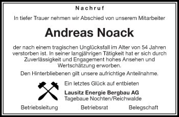 Traueranzeige von Andreas Noack von lausitzer_rundschau