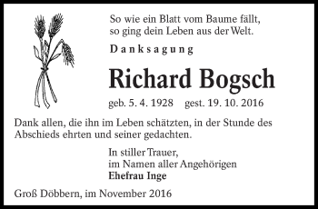 Traueranzeige von Richard Bogsch von lausitzer_rundschau