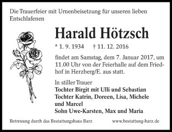 Traueranzeige von Harald Hötzsch von lausitzer_rundschau