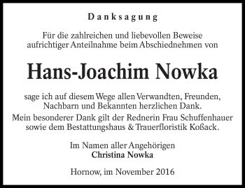 Traueranzeige von Hans-Joachim Nowka von lausitzer_rundschau