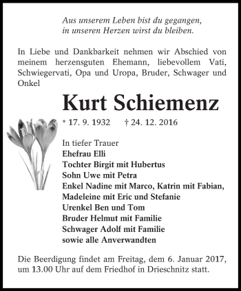 Traueranzeige von Kurt Schiemenz von lausitzer_rundschau