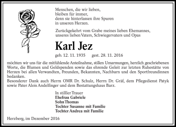 Traueranzeige von Karl Jez von lausitzer_rundschau