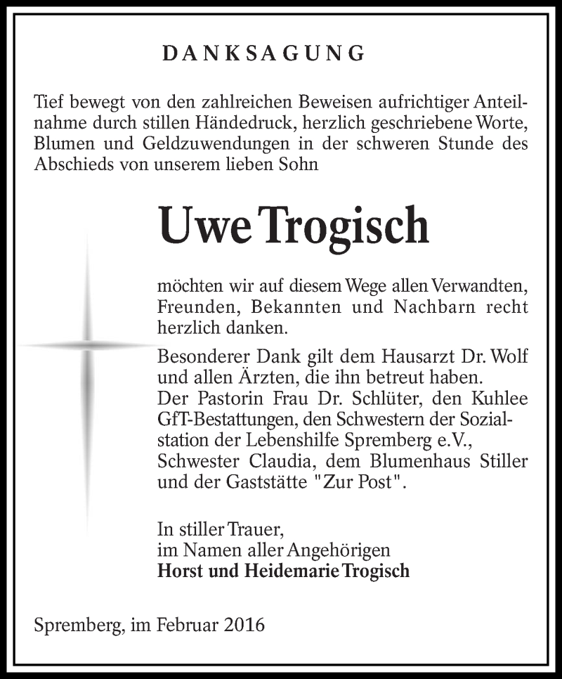  Traueranzeige für Uwe Trogisch vom 20.02.2016 aus lausitzer_rundschau