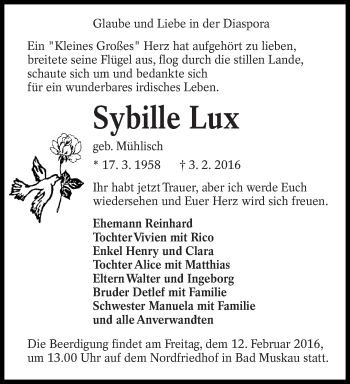 Traueranzeige von Sybille Lux von lausitzer_rundschau