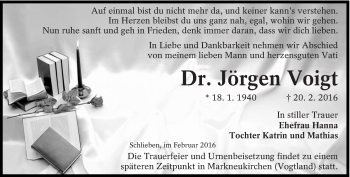Traueranzeige von Jörgen Voigt von lausitzer_rundschau