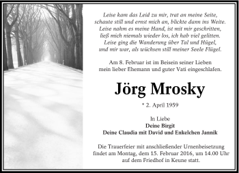 Traueranzeige von Jörg Mrosky von lausitzer_rundschau