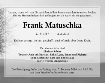 Traueranzeige von Frank Matuschka von lausitzer_rundschau
