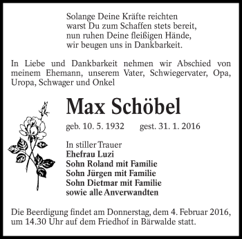 Traueranzeige von Max Schöbel von lausitzer_rundschau