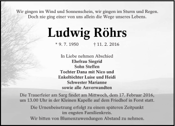Traueranzeige von Ludwig Röhrs von lausitzer_rundschau