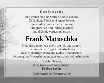 Traueranzeige von Frank Matuschka von lausitzer_rundschau