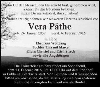 Traueranzeige von Vera Päthe von lausitzer_rundschau
