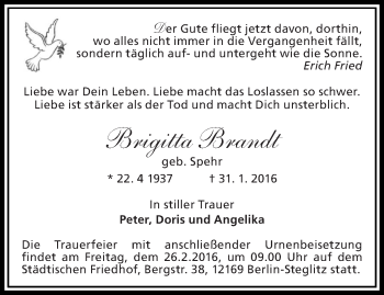 Traueranzeige von Brigitta Brandt von lausitzer_rundschau