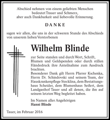 Traueranzeige von Wilhelm Blinde von lausitzer_rundschau