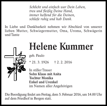 Traueranzeige von Helene Kummer von lausitzer_rundschau