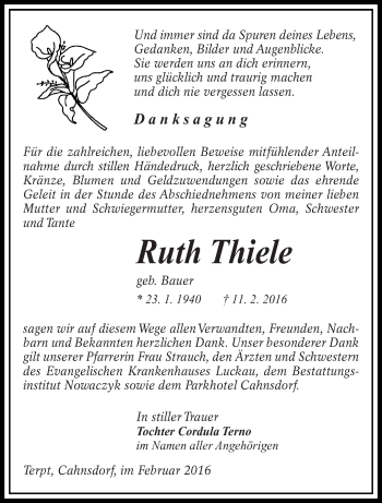 Traueranzeige von Ruth Thiele von lausitzer_rundschau