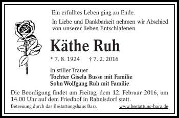 Traueranzeige von Käthe Ruh von lausitzer_rundschau