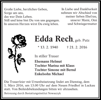 Traueranzeige von Edda Rech von lausitzer_rundschau