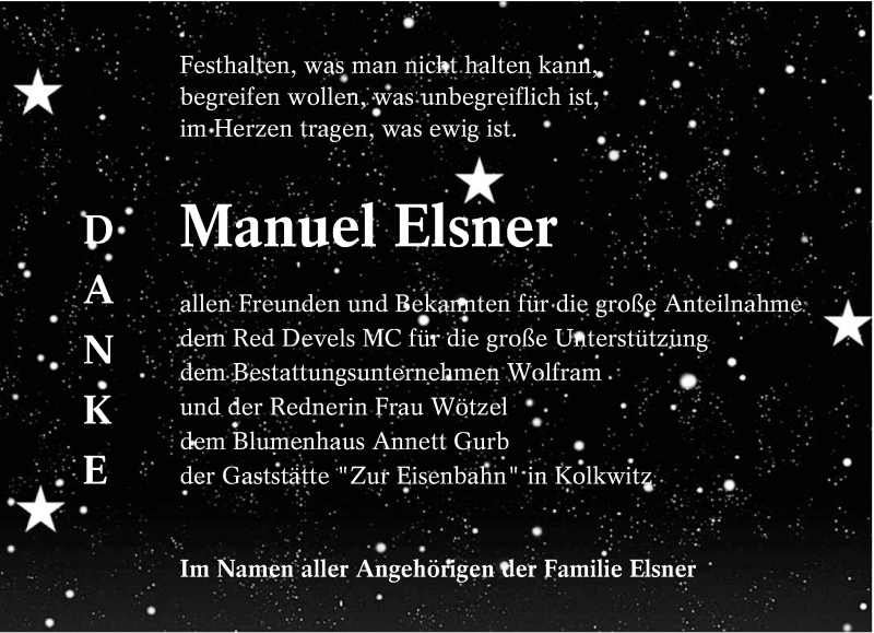  Traueranzeige für Manuel Elsner vom 27.02.2016 aus lausitzer_rundschau
