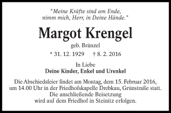 Traueranzeige von Margot Krengel von lausitzer_rundschau