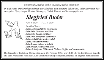 Traueranzeige von Siegfried Buder von lausitzer_rundschau