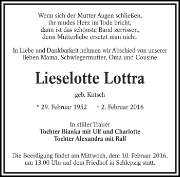 Traueranzeige von Lieselotte Lottra von lausitzer_rundschau