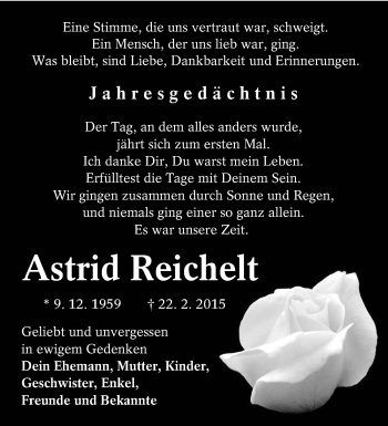 Traueranzeige von Astrid Reichelt von lausitzer_rundschau