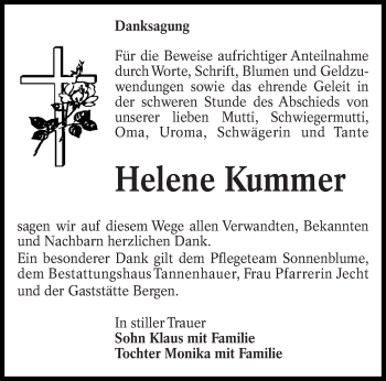 Traueranzeige von Helene Kummer von lausitzer_rundschau