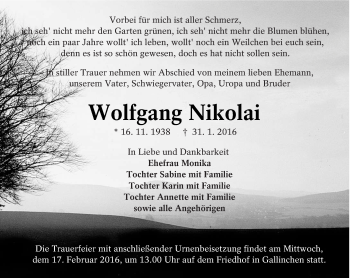 Traueranzeige von Wolfgang Nikolai von lausitzer_rundschau