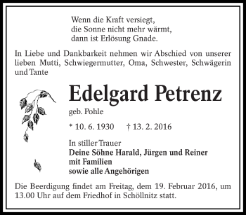 Traueranzeige von Edelgard Petrenz von lausitzer_rundschau