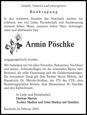 Traueranzeige von Armin Pöschke von lausitzer_rundschau