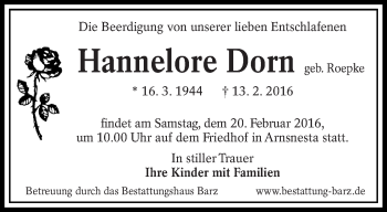 Traueranzeige von 
Hannelore Dorn von lausitzer_rundschau