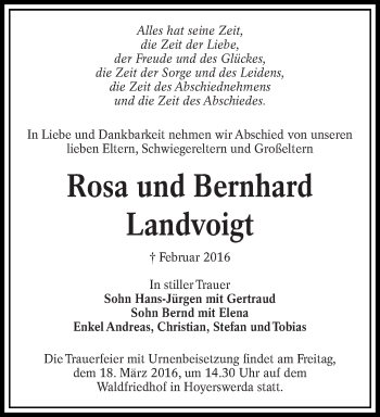 Traueranzeige von Rosa und Bernhard Landvoigt von lausitzer_rundschau