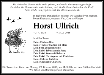 Traueranzeige von Horst Ullrich von lausitzer_rundschau
