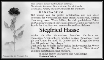 Traueranzeige von Siegfried Haase von lausitzer_rundschau