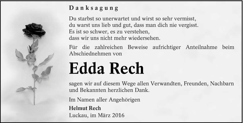  Traueranzeige für Edda Rech vom 08.03.2016 aus lausitzer_rundschau