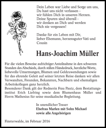 Traueranzeige von Hans Joachim Müller von lausitzer_rundschau