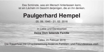 Traueranzeige von Paulgerhard Hempel von lausitzer_rundschau