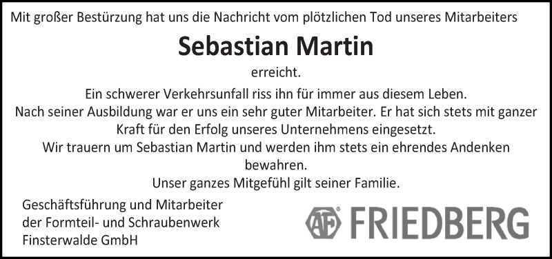  Traueranzeige für Sebastian Martin vom 26.03.2016 aus lausitzer_rundschau