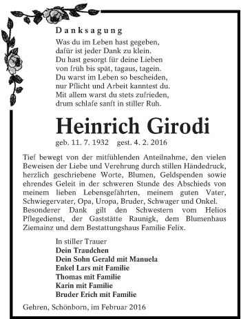 Traueranzeige von Heinrich  Girodi von lausitzer_rundschau