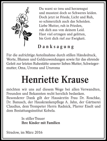 Traueranzeige von Henriette Krause von lausitzer_rundschau