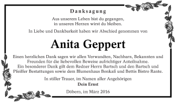 Traueranzeige von Anita Geppert von lausitzer_rundschau
