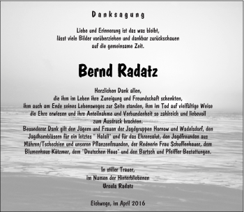 Traueranzeige von Bernd Radatz von lausitzer_rundschau