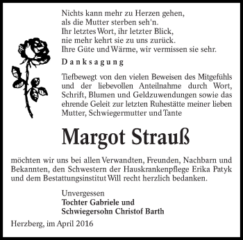 Traueranzeige von Margot Strauß von lausitzer_rundschau